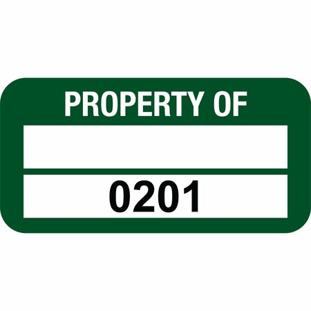 LUSTRE-CAL VOID Label PROPERTY OF Green 1.50in x 0.75in  1 Blank Pad & Serialized 0201-0300, 100PK 253774Vo2G0201